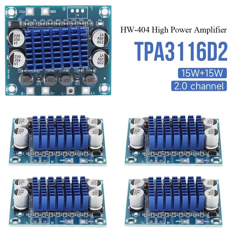 HW-404 Audio Amplifier TPA3116D2 Digital Stereo Power Amplifier 15W+15W 2.0 Channel Amplifier Module MP3 Power Amplifier Board