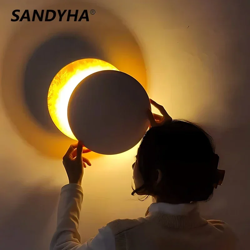 SANDYHA Nordic Modern Eclipse Moon Wall Light LED Lighting Fixture for Staircase Bedroom Restaurant Creative Aisle Decor light