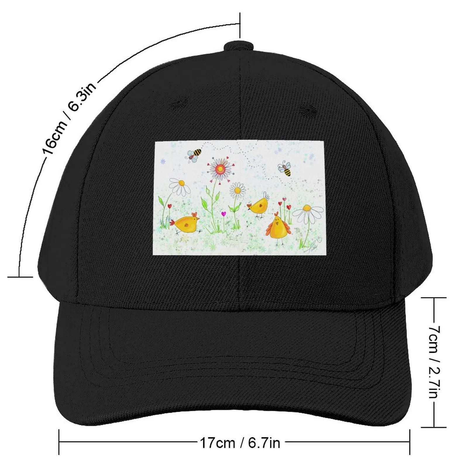 Chickens illustration happiness bees by Pascale Breton Baseball Cap Golf Cap summer hat Women's Beach Outlet Men's