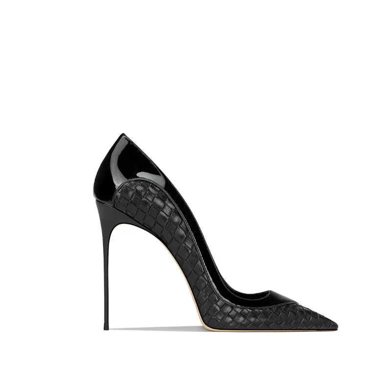 2025 Summer New Black Patent Leather Stiletto Pointed Toe High Heels Women Fashion French Style