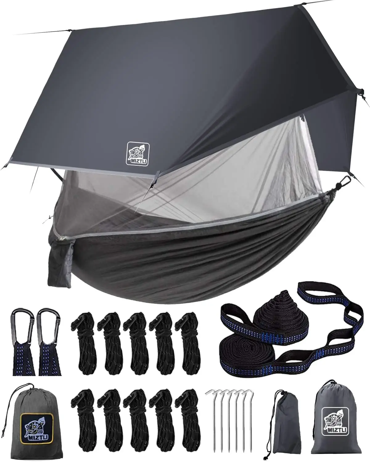 

Camping Hammo With Net And Rain Fly, Portable Lightweight Outdoor Hammo Tree Travel Backpacking Hammo Tent With 20Ft(Total)