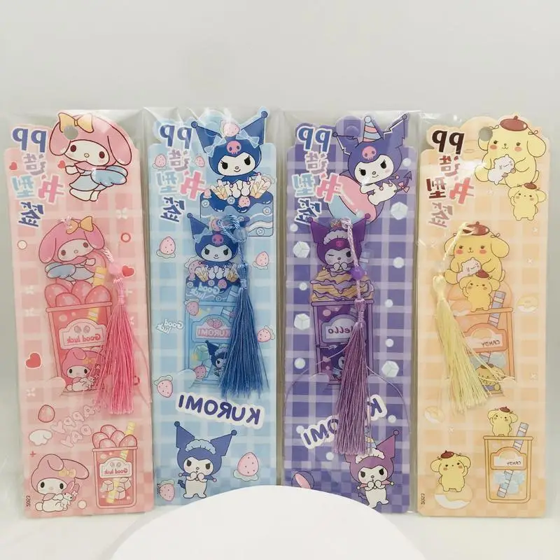 

32pcs Sanrio Cartoon Bookmark Cinnamoroll Kuromi Melody Pompompurin Transparent Frosted Pp Tassel Bookmark Stationery Wholesale