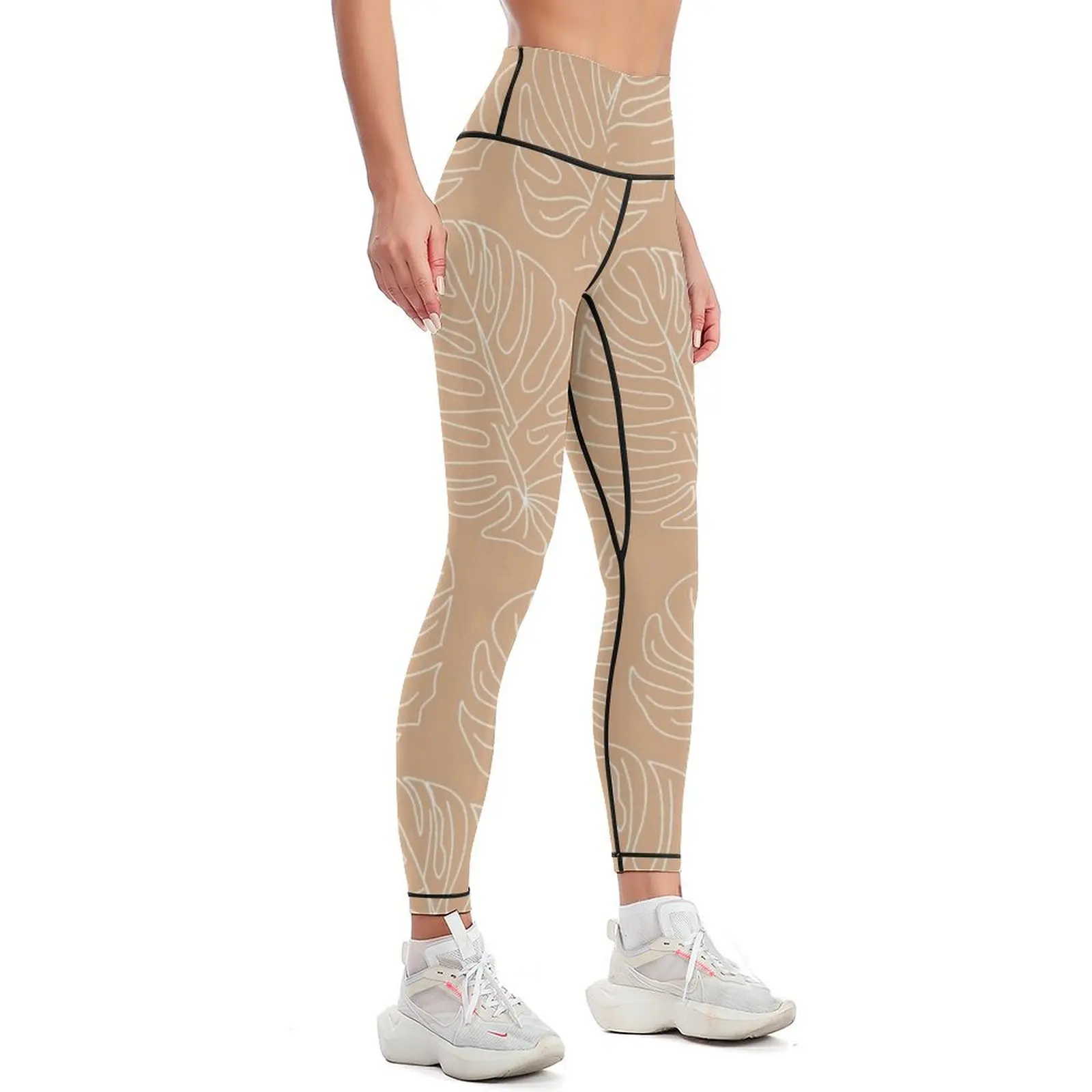 Tan Tropical Leaves Pattern Leggings sport legging sporty woman gym Sports pants woman Womens Leggings