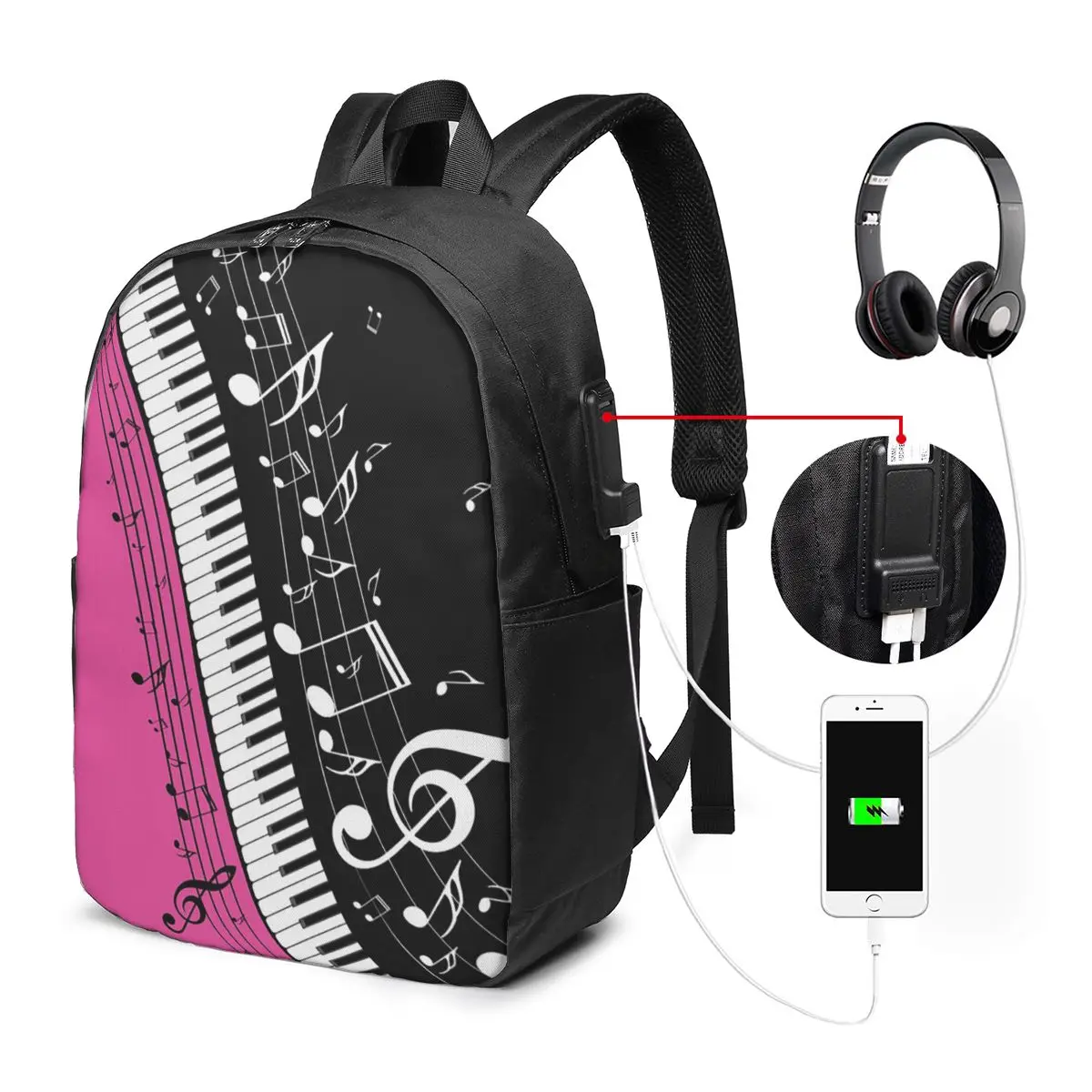 Music Note Piano Key Backpack Travel Notebook Bag Computer College Student School Bag Laptop Shoulder Bags for Men Women