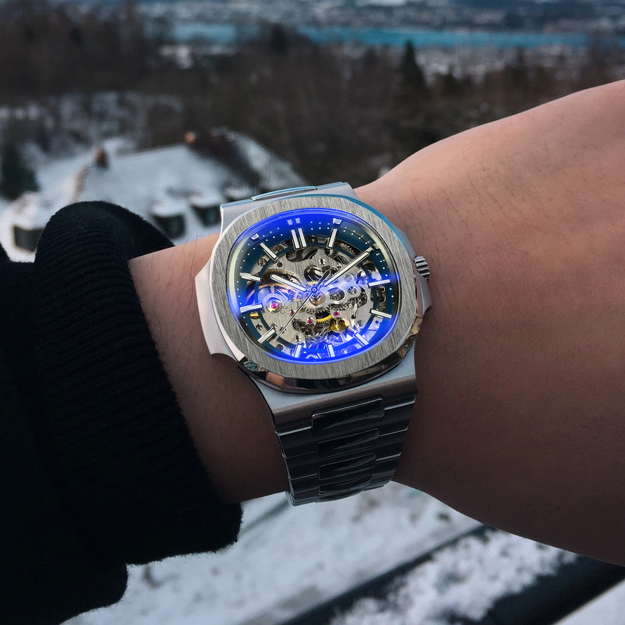 Men Automatic Mechanical Watches Top Brand Luxury Stainless Steel Waterproof Skeleton Clock Luminous Business Clock Reloj Hombre