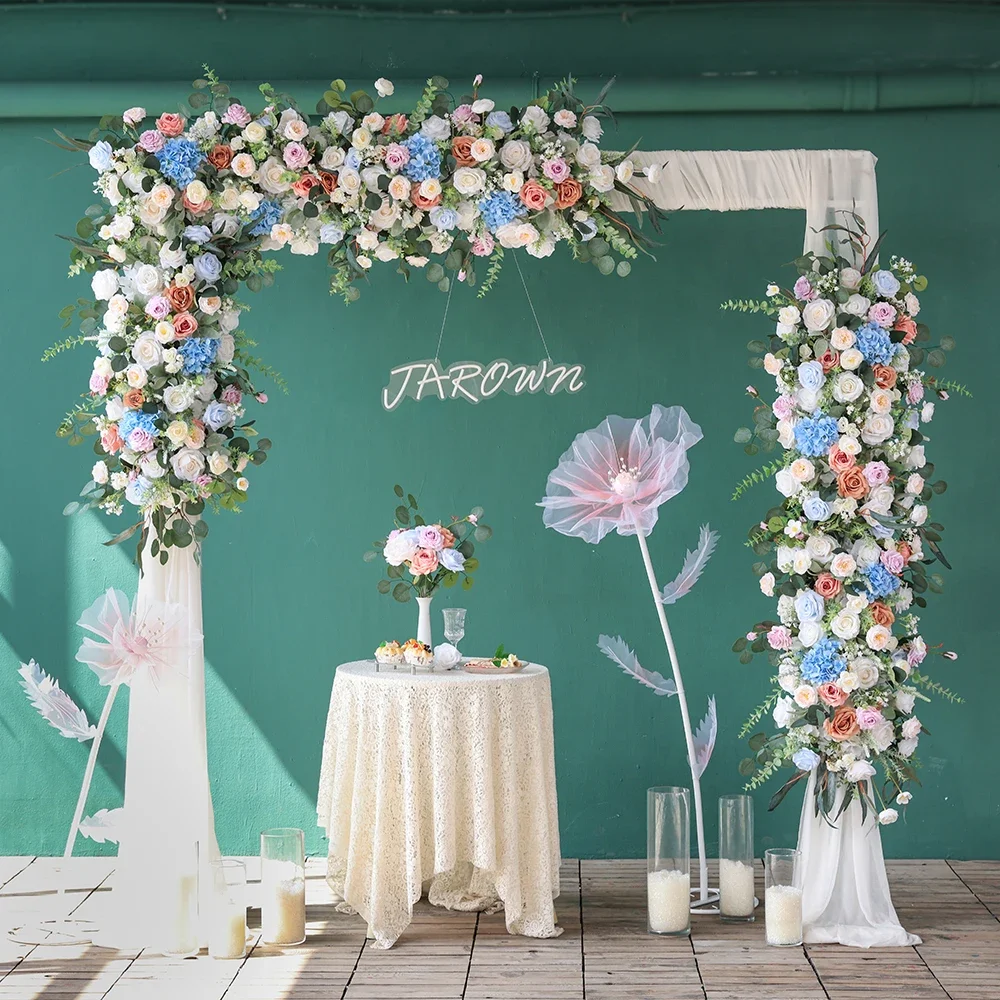 

Stunning Backdrop Artificial Flowers Wedding Romantic Decoration High-end Custom Pink Blue Rose Floral Arrangement Props HY2385