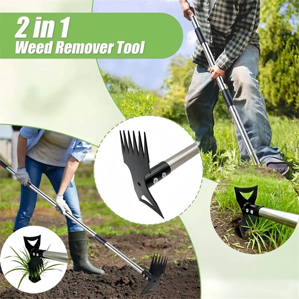 

Dual-Headed Garden Hoe Set Weeder Tool with Adjustable Handle for Flower Beds Weeding