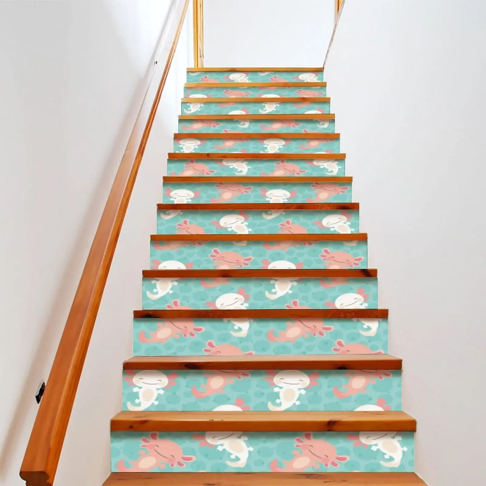 Axolotl Stair Stickers Kawaii Cartoon Animal Stairs Riser Decals Self-adhesive Lovely Wildlife Staircase Murals Home Steps Decor