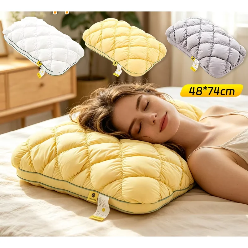 3X Fluffy Marshmallow-Soft Pillow Washable Cervical Support Pillows Non-Sagging Sleep Aid Pillows for Adults Bedroom Dorm Bed