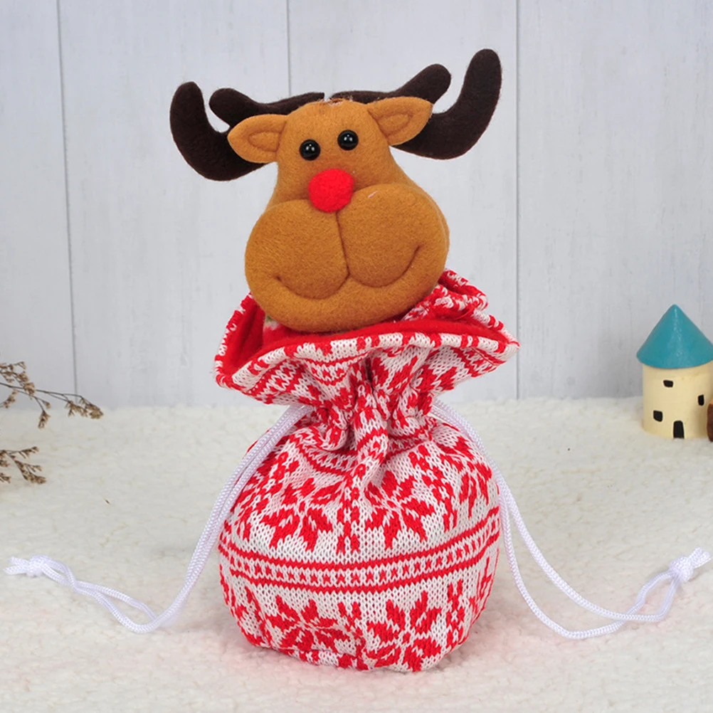 

1pc Tree Ornaments Knitted Christmas Large Capacity Kids Candy Storage Gift Bag Holiday Party Decoration Elk Design Christmas