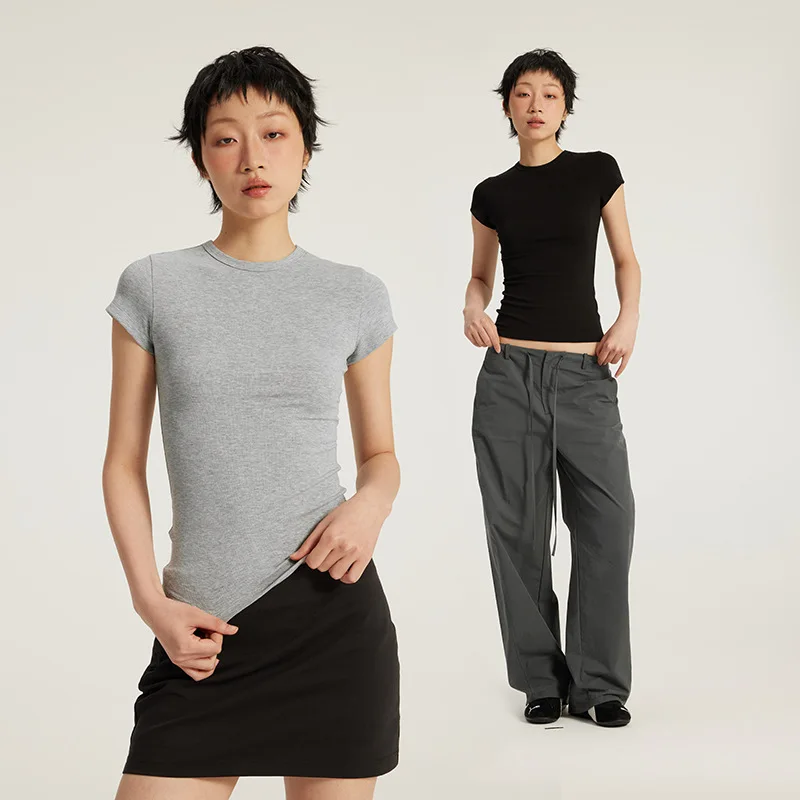 

25. Весенне-летняя женская спортивная база с короткими рукавами для похудения в американском стиле Hot Girl, обтягивающая талию и для похудения.