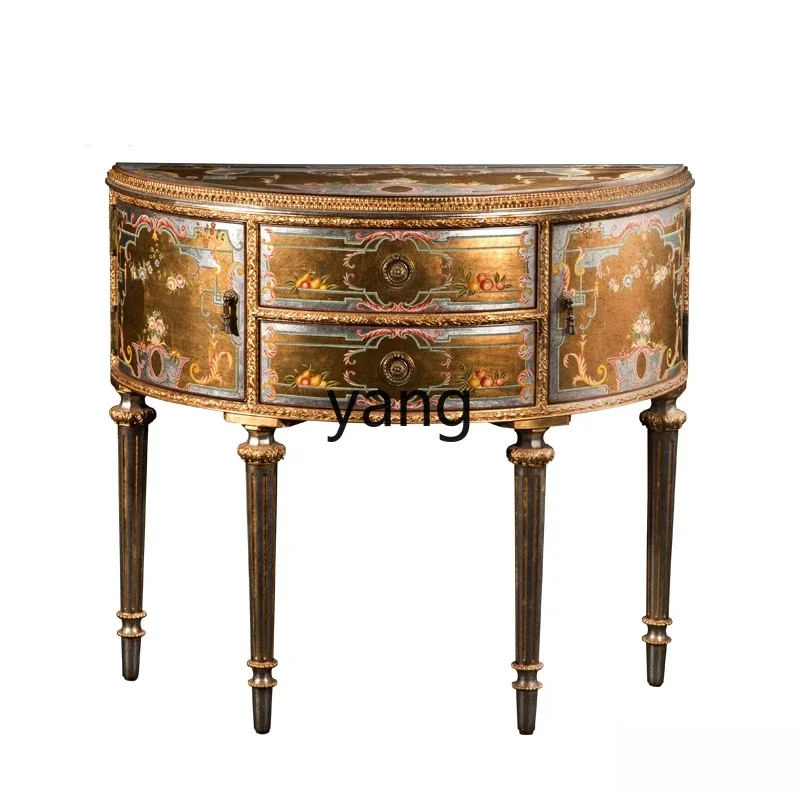LMM  American retro gold foil luxury hand-painted art semi-round European entrance cabinet