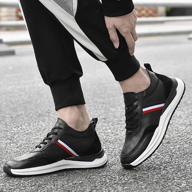 Fashion New Genuine Leather Men Height Increasing Shoes 4/6/8CM Outdoor Casual Sneakers Men Fashion Sports Shoes Men Size 37-43