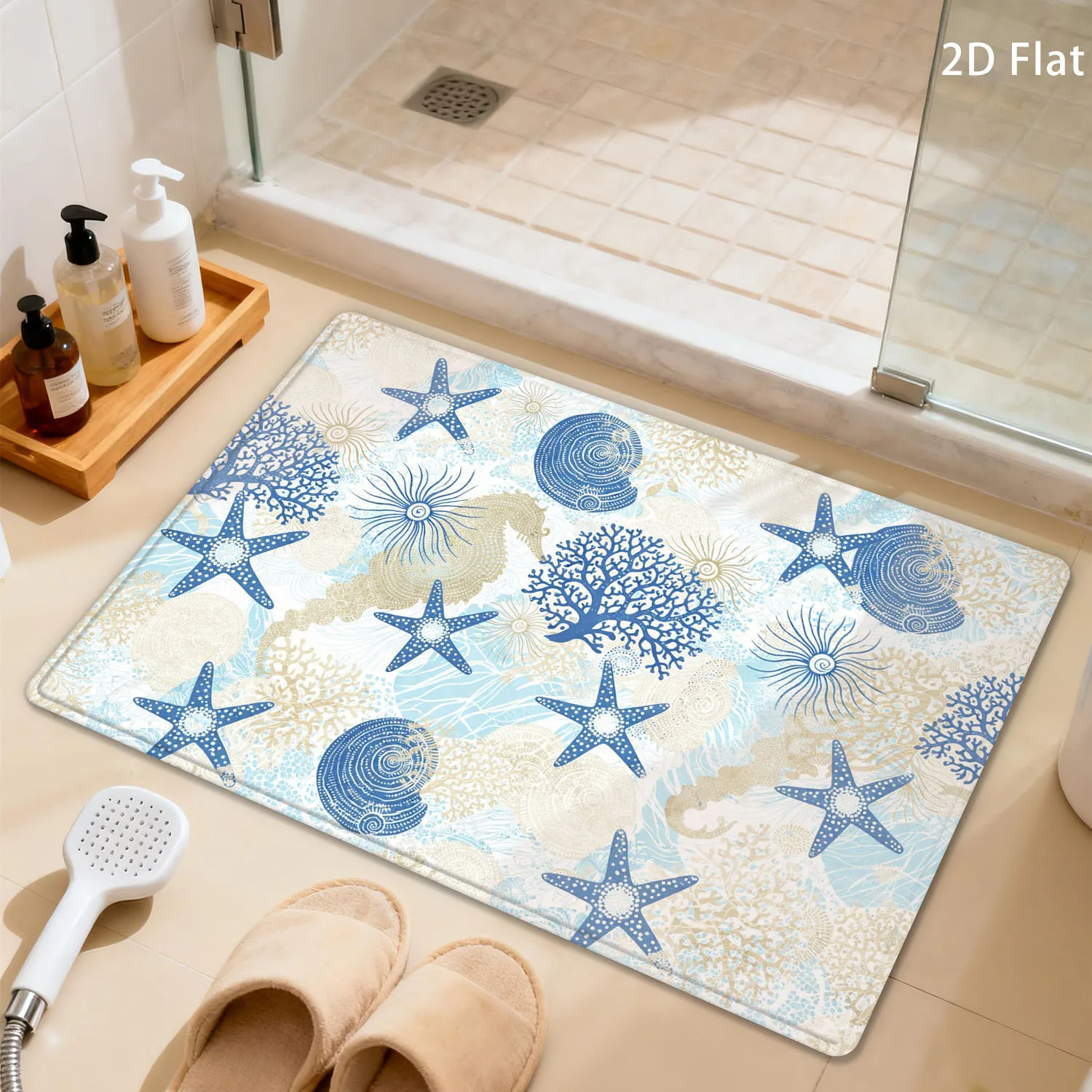 Luxury Nautical Bath Mat and Toilet Cover Set Coastal Starfish Blue White Ocean Theme Bathroom Decor Accessories Home Goods Gift
