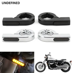 Indicadores LED de intermitentes para motocicleta, abrazadera de horquilla, luces ámbar para Harley, Honda, Chopper, Bobber, Cafe Racer, Universal, 28mm-58mm