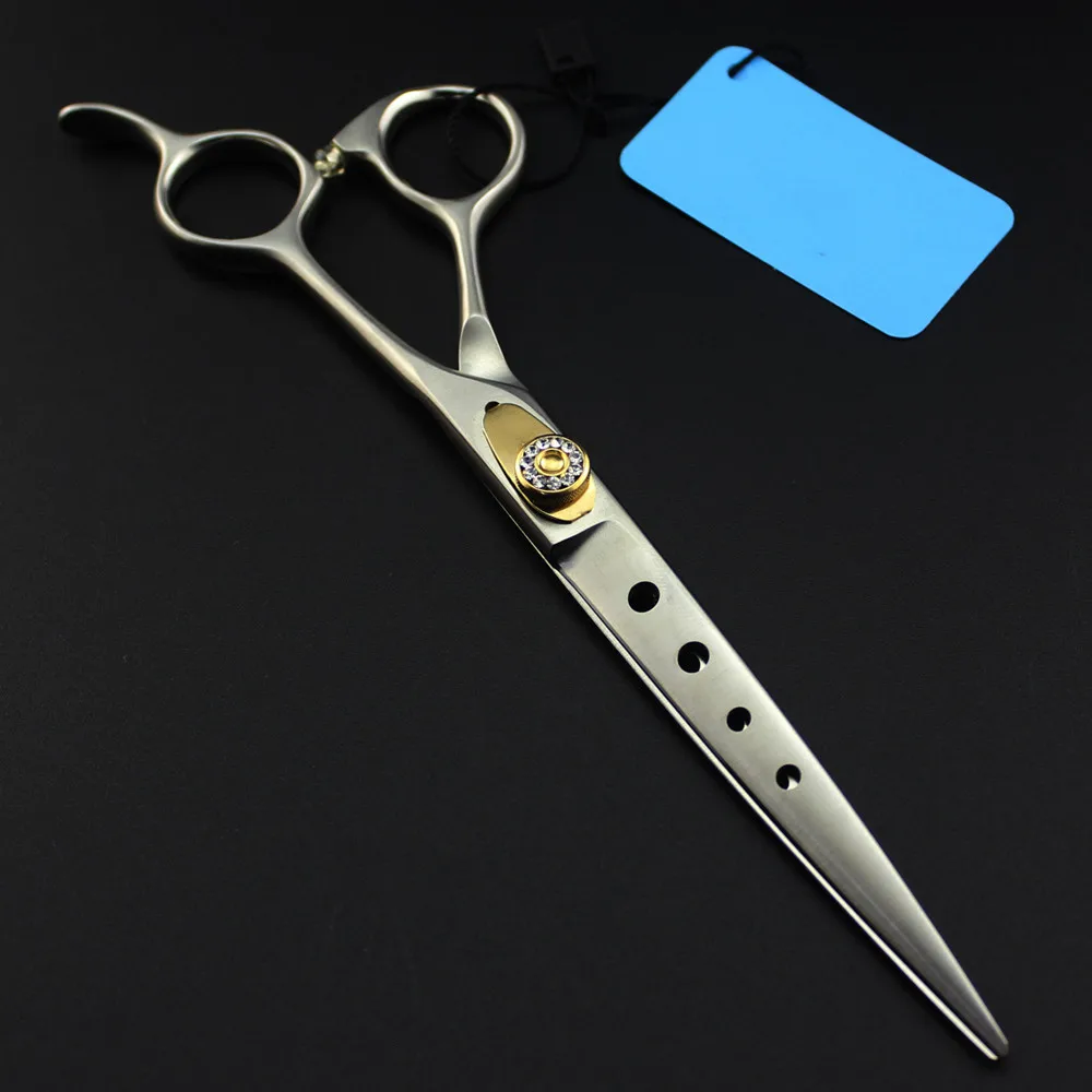 Professional Japan 440c 7 7.5 8 '' Pet dog grooming Hole hair scissors Cutting barber Pet haircut shears Hairdressing scissors