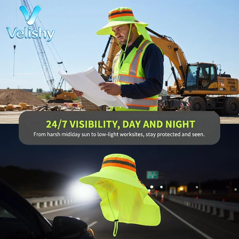 【W】Reflective Sun Hat Sunshade Anti UV Adjustable Design Bucket Hat Large Brim Neck Shawl Protection Sun Worker Outdoor Hat
