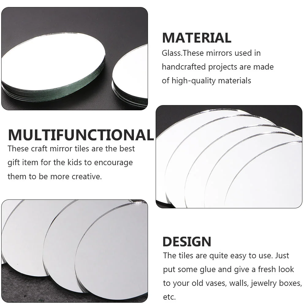 20 Pcs Lens Glass Brick Heart Shaped Lenses Round Mirror Flat Oval White Dressers Tiles Craft