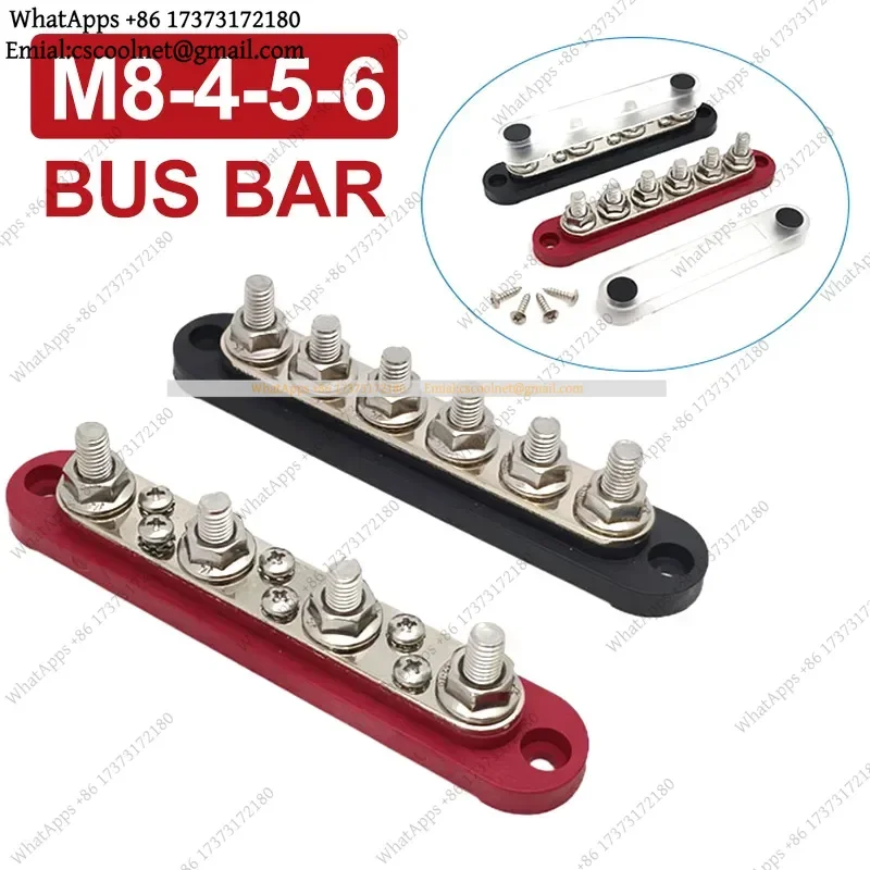 JS01 M8 4/6-Way Busbar 12V 24V Terminal Block M4 Stainless Steel Power Distribution Red Black 4mm 8mm Electrical Accessories