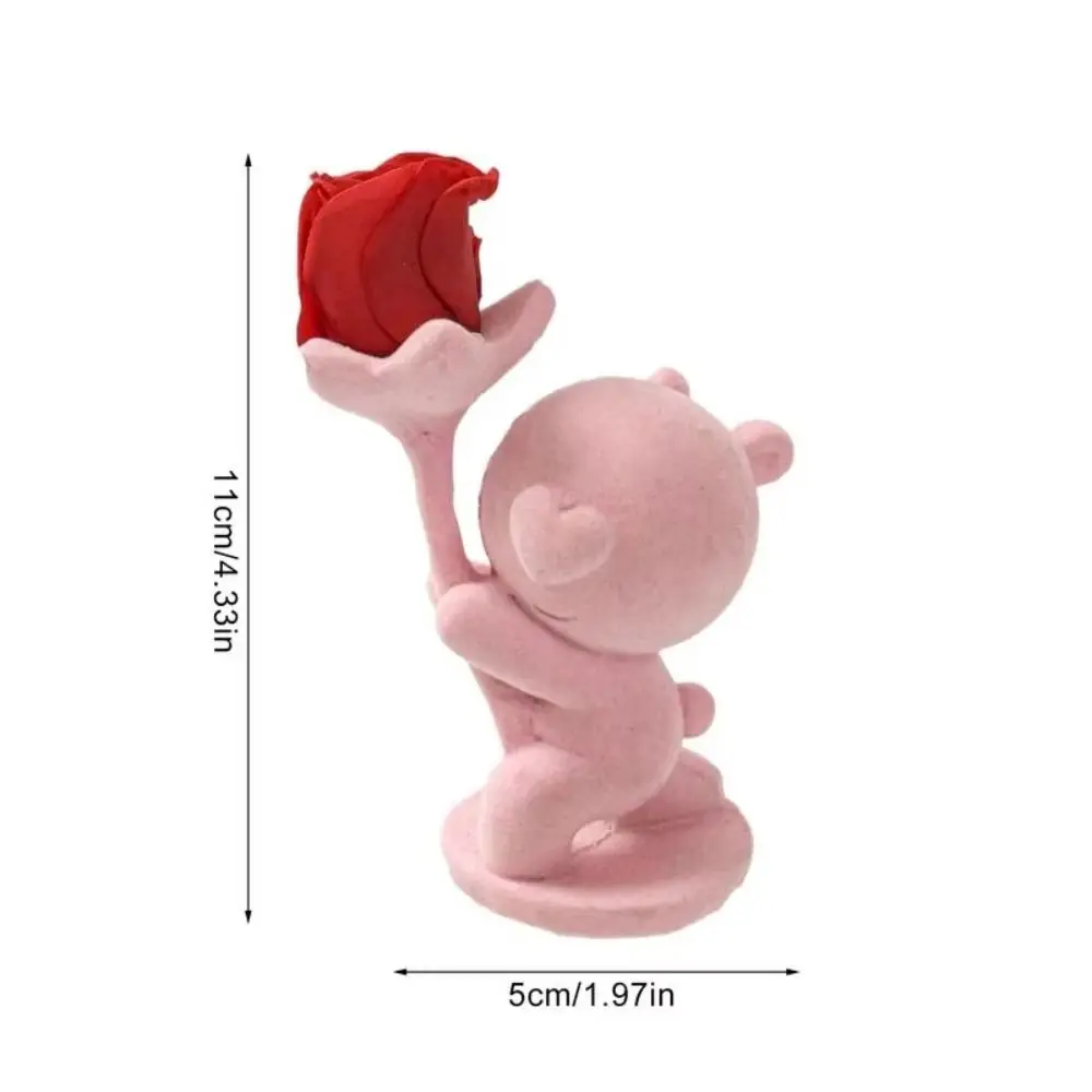 Artificial Bear Holding Flower Statue Handmade Decoration Flocking Animal Bear Figurine Handicraft Kneeling Position
