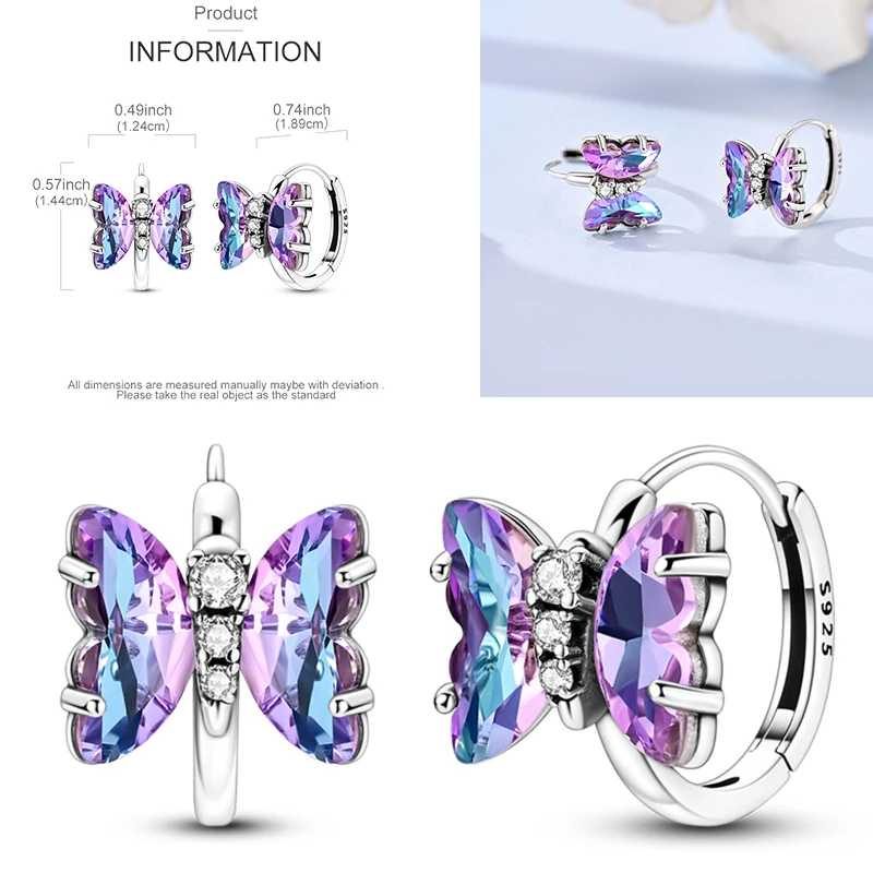 925 Sterling Silber Creolen Schmetterling Regenbogen Blume Tulpe Iris Lila Hängeohrringe Schmuck Geschenk für Frauen Mädchen – Detail 26