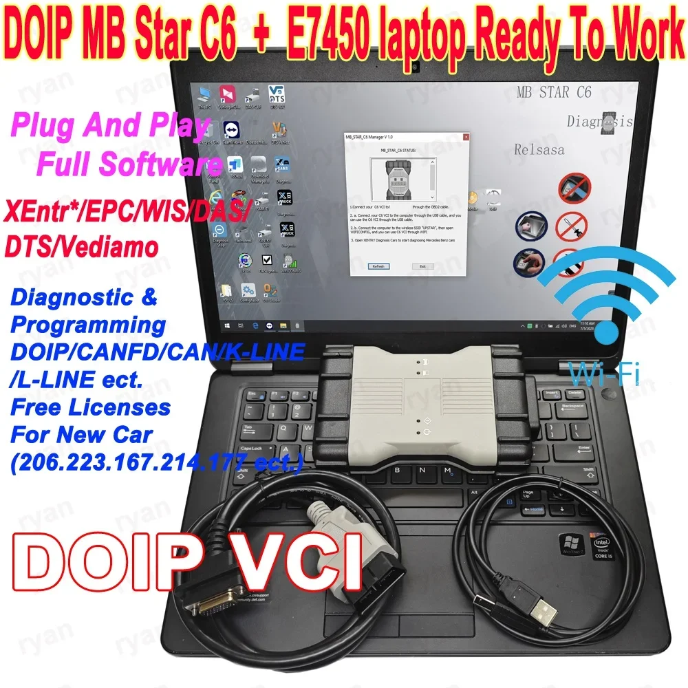 DOIP MB Star C6 WiFi With laptop E7450 Installed 2024.03 SSD VCI C6 Multiplexer Auto Diagnosis Tool C6 Ready To Use