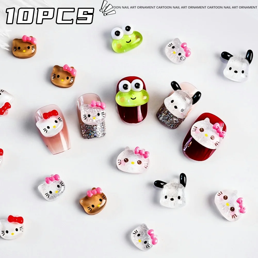 10Pc Kawaii Hellokitty/Pochacco/Frog Nail Art Charms 3D Stereo Mini Resin Cartoon Jewelry Parts DIY Crafts For Manicure Supplies