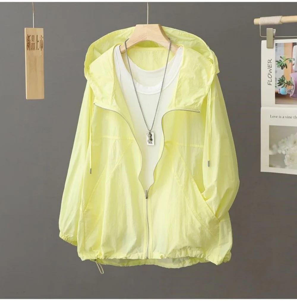 

Женская куртка, летняя дышащая женская солнцезащитная одежда на молнии с капюшоном, свободная удобная женская солнцезащитная рубашка