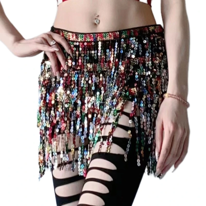 Belly Dance Hip Scarf for Women Bling Sequins Tassel Belly Dance Costume