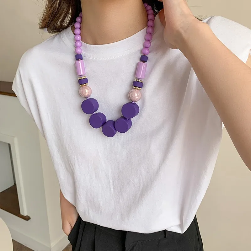 Trendy Colorful Acrylic Beaded Chain Necklace For Women Statement Long Big Resin Women Necklace Jewelry 2023 New Korean Gifts