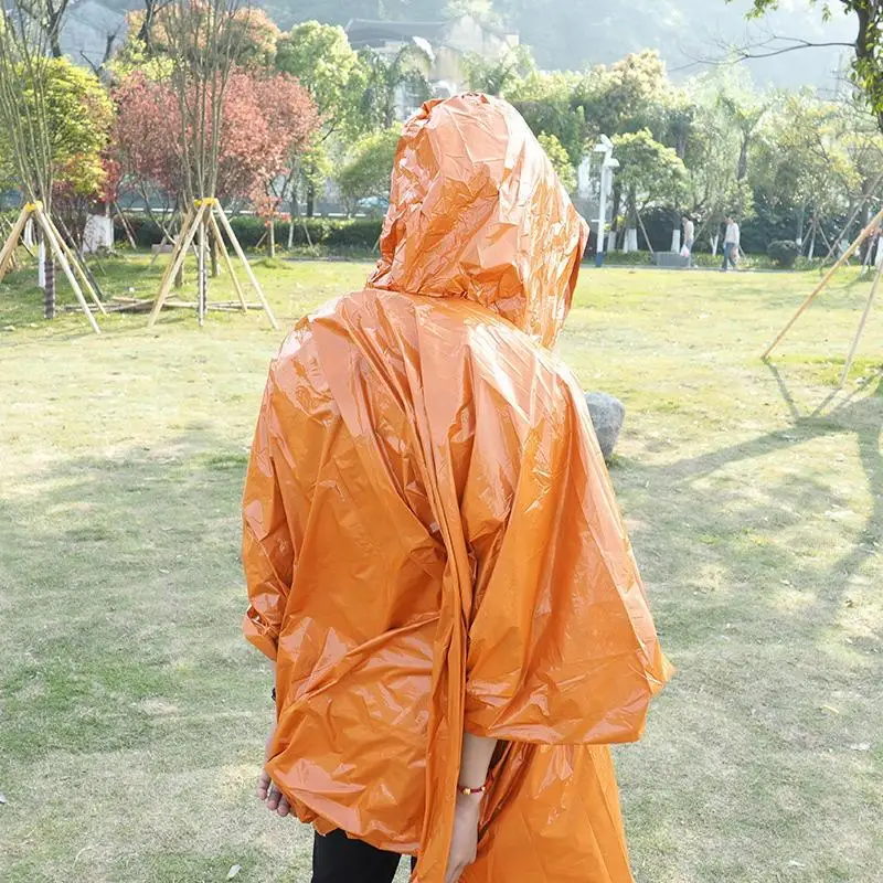Outdoor Emergency Raincoat Windproof Rainproof Cold Resistant Dual-use for Camping Hiking Backpacking Daily Commute