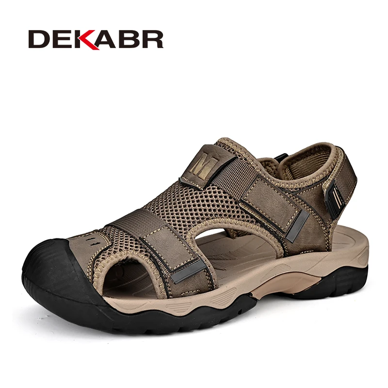 

DEKABR Fashion Casual Men Shoes Genuine Leather Mesh Lining Summer Beach Man Sandals Breathable Anti-skid MD Sole Size 38-46