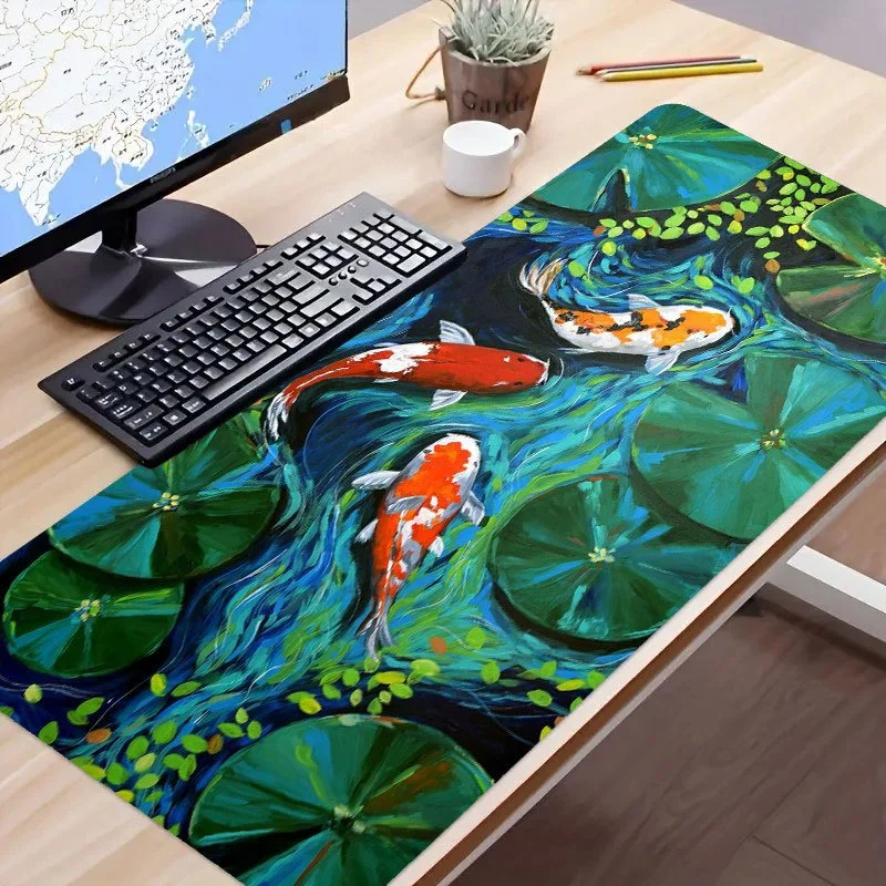 

Large Non-Slip Desk Pad with Cute Koi Lotus Leaf Painting Perfect for Gaming Office E-Sports - Great Gift for Teens Loved Ones