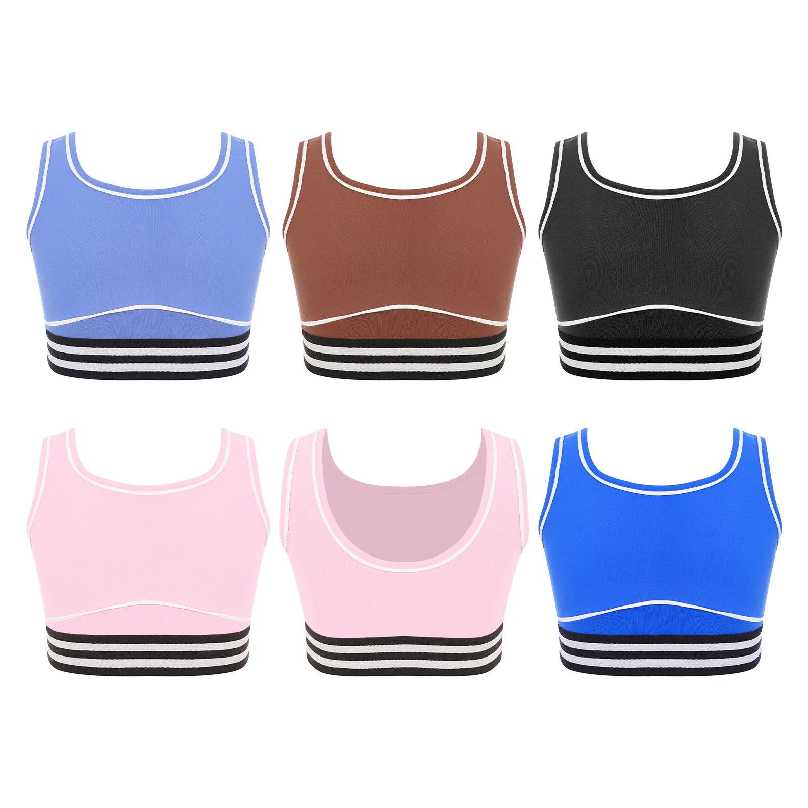 أطفال سترة رياضية للفتيات اليوغا رياضة الجري تجريب الملابس مخطط مرونة هيم سترة رياضية U-الظهر أكمام المحاصيل تانك القمم #5