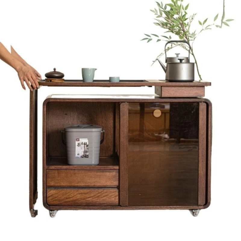 Rotating tea table, mobile tea table, high-end new Chinese style solid wood small coffee table