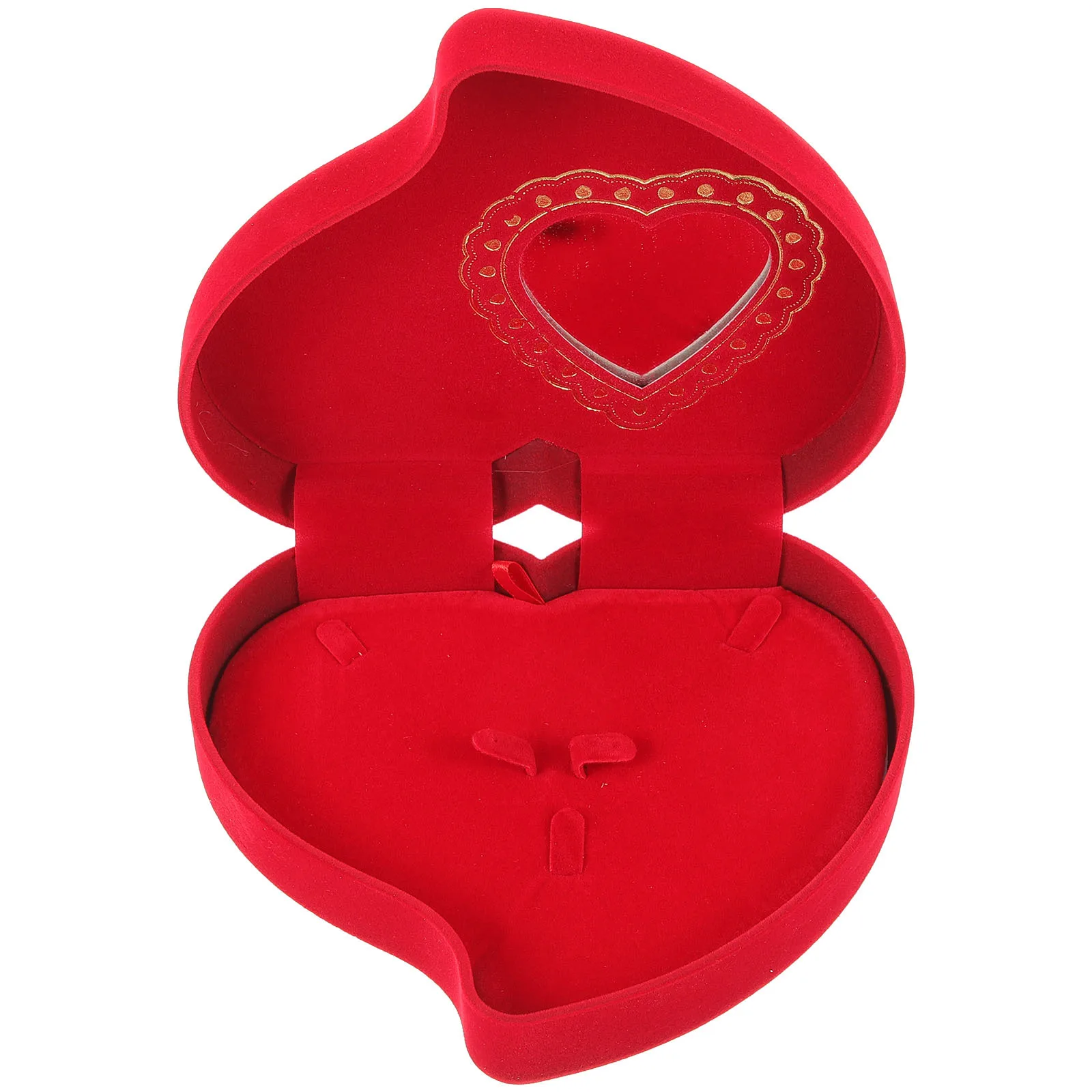 

Red Heart Jewelry Box Vintage Flannel Organizer Necklace Bracelet Earring Gift Proposal Ring Memory Storage Container