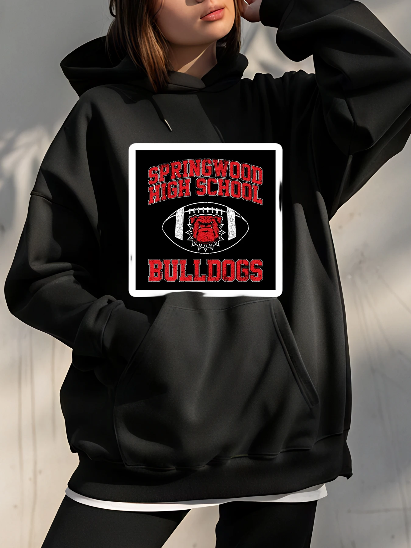 

Футбольная толстовка с капюшоном Springwood для бульдогов средней школы, черная толстовка с графическим принтом, унисекс, повседневная одежда для студентов и фанатов