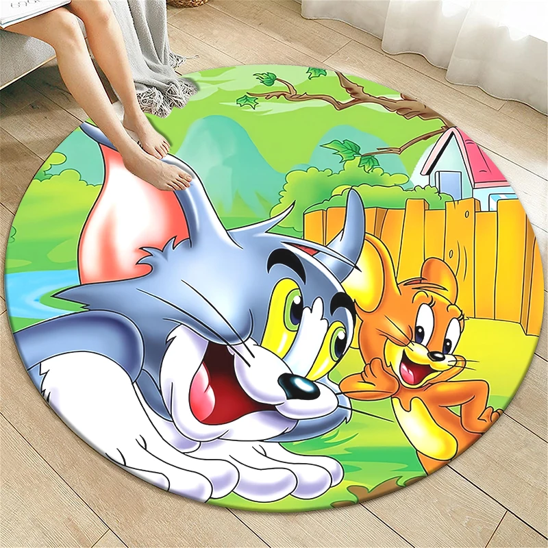 Tom and Jerry Cute Cartoon HD Printed Round Carpet, Bedroom Entrance Door,Sofa,bathroom ,Toilet Non-slip Mat Home Decoration Rug