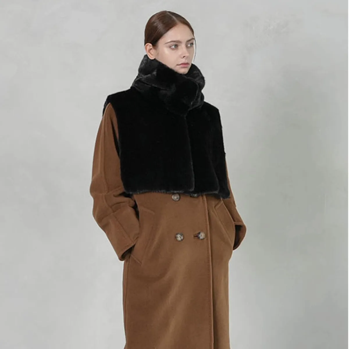 Women MultiWear Shawl Collar Vest Scarf,2‑in‑1 Sleeveless Cape Wrap Button Design Warm Neck Collar Shawl For Autumn Winter Outer
