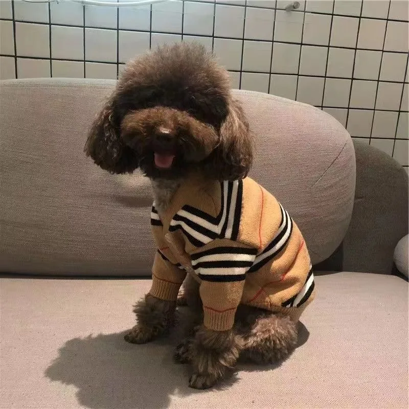 Winter Pet Dog Cat Clothes Chihuahua Teddy Puppy Kitten Striped Cardigan Warm Knitted Sweater Coat Fashion Clothing For Pet Dogs