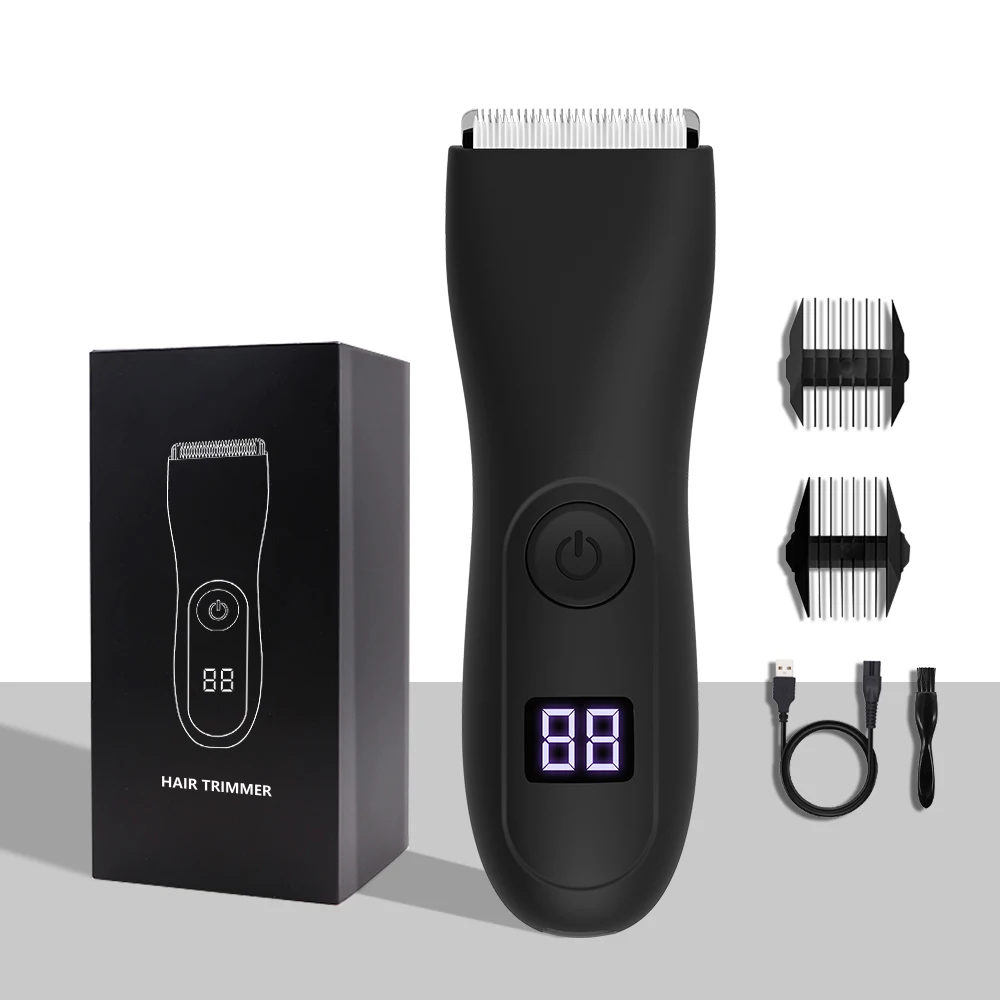 Men's Electric Body Hair Trimmer  Waterproof Groin/Ball Shaver Rechargeable Groomer Clipper for Pubic & Armpit Full Body Shaving