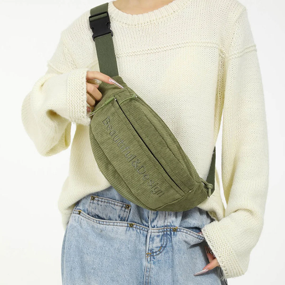 Corduroy Belt Waist Bag Women Letter Embroidery Fanny Pack Fashion Waist Packs Hip Purse Simple Shoulder Crossbody Bag Chest Bag