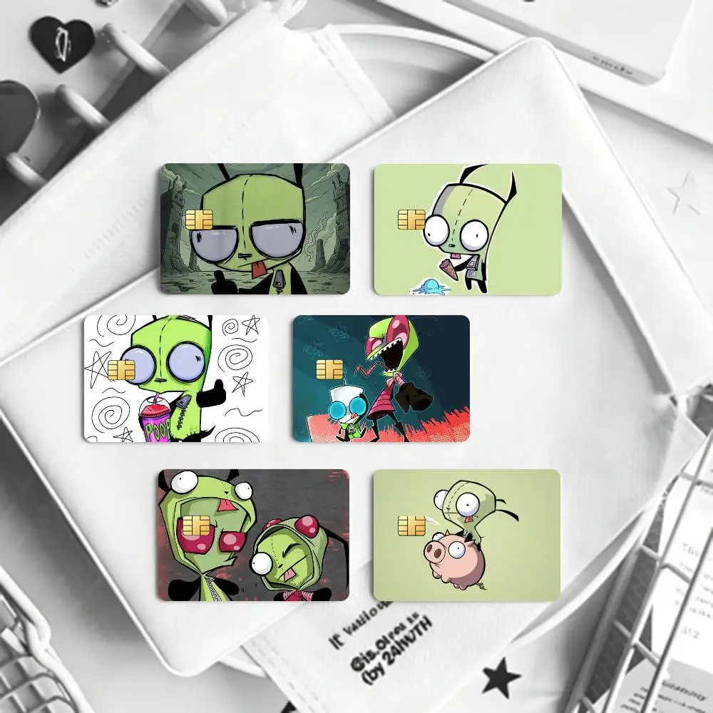 Invader Zim Gir Game  Bank Credit Cards Bus Pass Stickers Cool Decoration Waterproof 4PCS Card