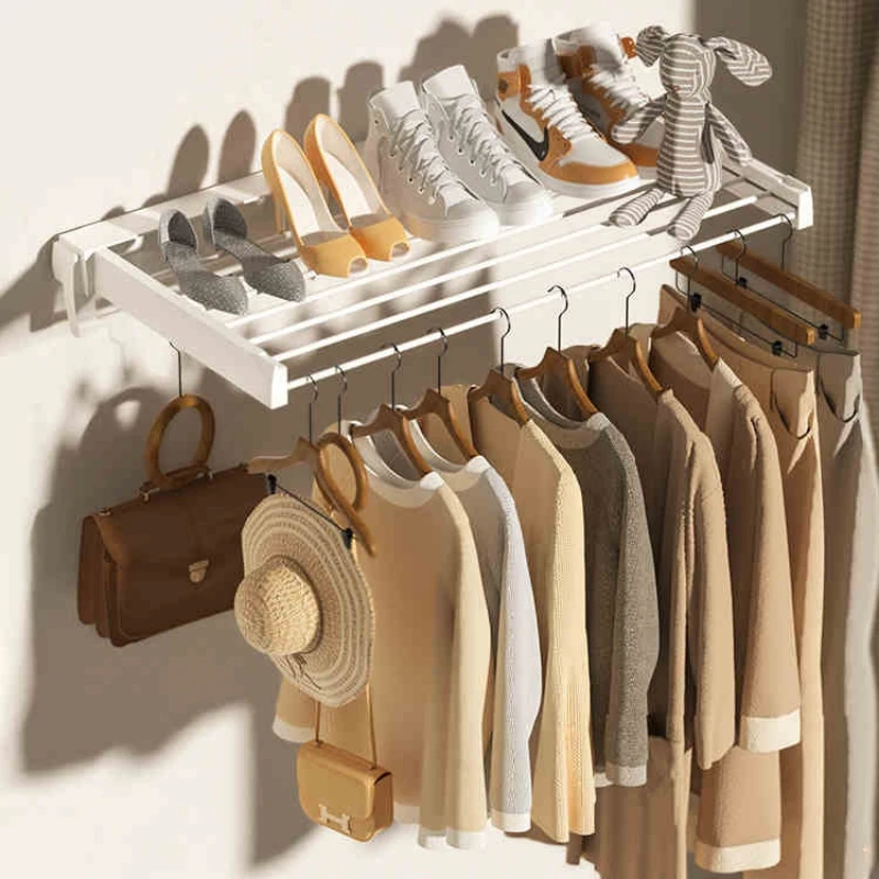 Invisible Retractable Drying Rack Multifunctional Bathroom Towel Rack Indoor Balcony Folding Telescopic Drying Rod No