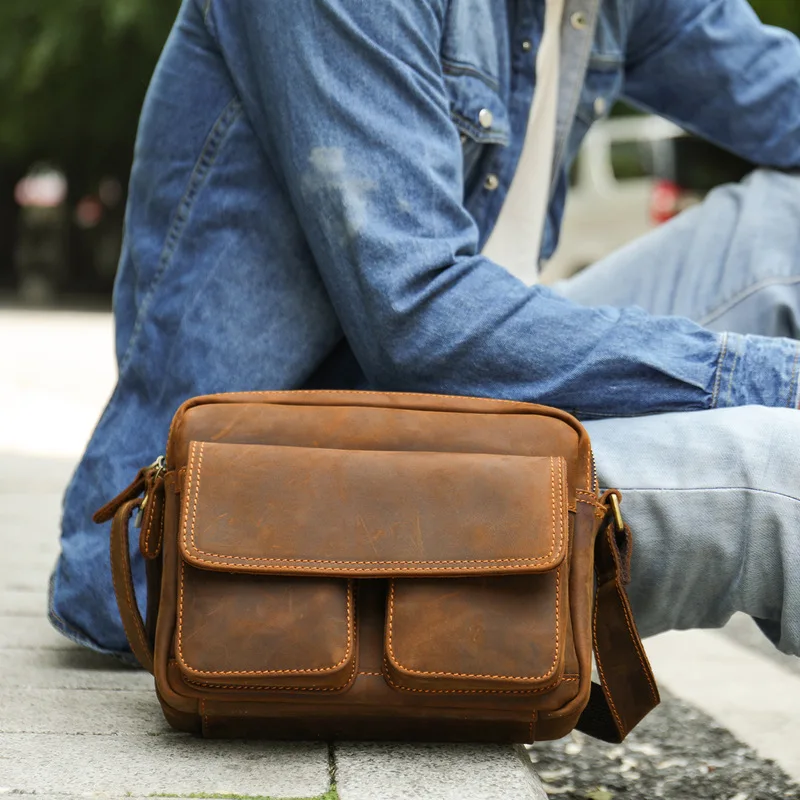 Leather crossbody bag - Men's small bag, shoulder bag, genuine leather bag, top layer made of cowhide, men's crossbody bag