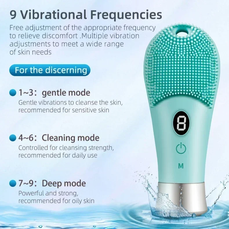 9 Gear Electric Ultrasonic Skin Sonic Scrubber Facial Brush Cleaner Spinning High Frequency Vibration Face Silicon Recharagable