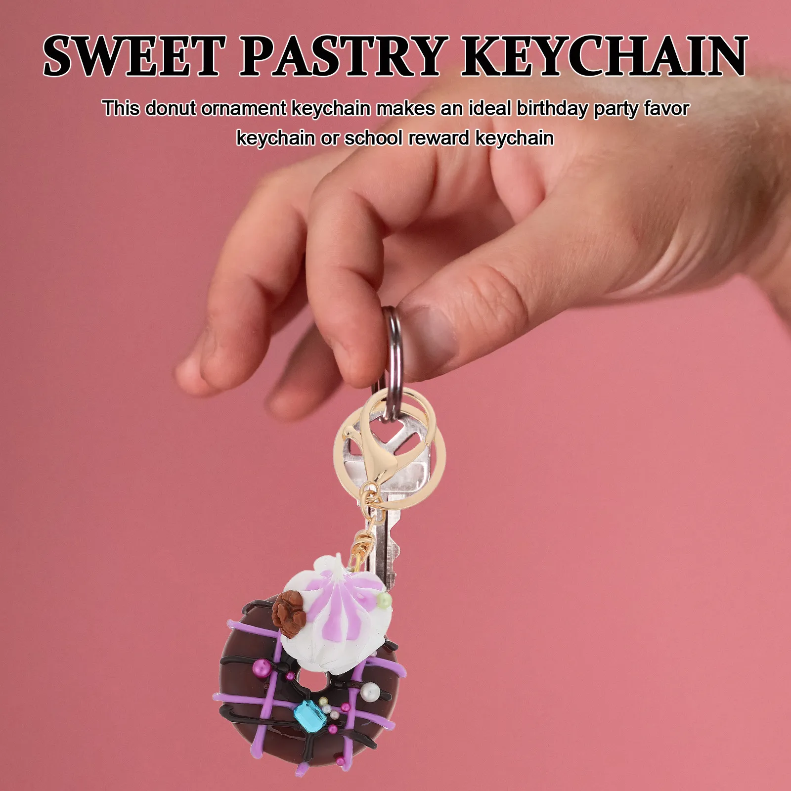 4Pcs Donut Keychains Cream Doughnut Keyring Dessert Charms Birthday Party Favor Backpack Pendant Carnival Classroom Reward