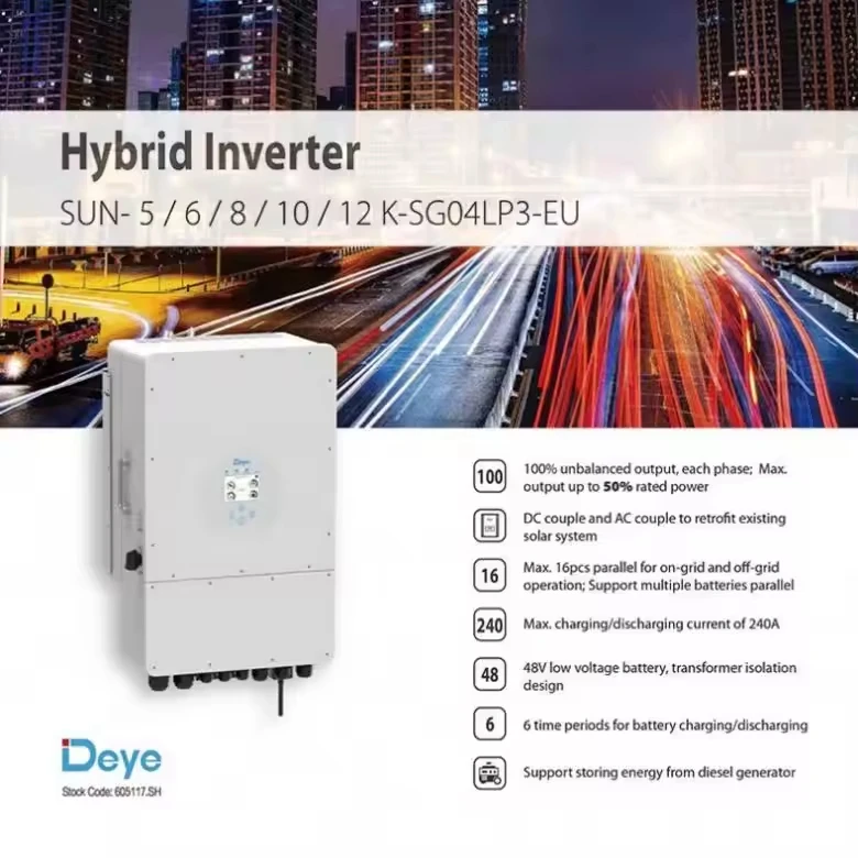 10kw 12kw الشمسية الهجين العاكس للمنزل النظام الشمسي Deye الأسهم الاتحاد الأوروبي مستودع SUN-12K-SG04LP3-EU ثلاث مراحل 5kw 6kw 8kw