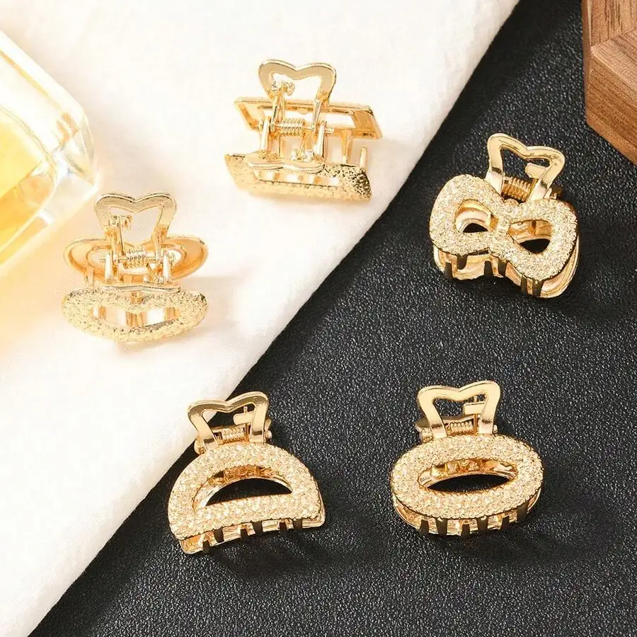 

5pcs Elegant Hollow Hair Clips For Women, Gold Tone Metal Hair Claws Barrettes Decorative Accessories