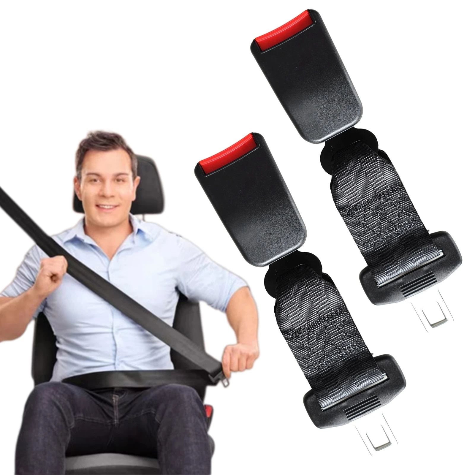 Golf Cart Seat Belt Extender 2-Point Adjustable Universal Nylon High Strength Red Release Button Quick ABS Buckle for Golf Cart